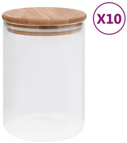 vidaXL Frascos de vidro com tampas de bambu 10 pcs 260 ml