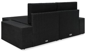 3 pcs conjunto lounge para jardim vime PE preto
