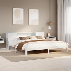 Cama com estante sem colchão 180x200 cm pinho maciço branco