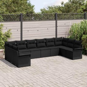 Conjunto de 10 Peças de Sofá de Jardim com Almofadas Preto Vime Poliés