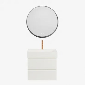 Conjunto De Móvel De Casa De Banho Suspenso Em Madeira E Folha De Freixo Com Lavatório Integrado Ona Branco & Redondo Led - Sklum