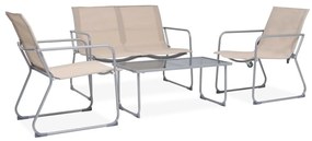 44353 vidaXL 4 pcs conjunto lounge para jardim tecido e aço cor creme