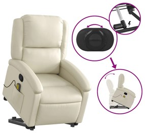 Poltrona reclinável de massagens couro artificial cor creme