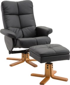 Poltrona relax reclinável, poltrona de sala com apoio para os pés, pufe, compartimento de arrumação e revestimento sintético na cor preta