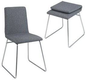 Conjunto 2 Cadeiras de Jantar Modernas Estofadas com Encosto Dobrável e Estrutura Metálica 52 x 47 x 88 cm Cinza