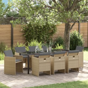 Conjunto de Jantar de Jardim com 9 Peças Almofadas Rattan Poliéster Be