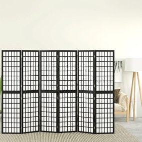 Biombo dobrável com 6 painéis estilo japonês 240x170 cm preto