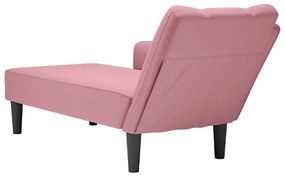 Chaise-longue com apoio de braço direito veludo rosa