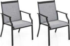Conjunto de 2 cadeiras de jardim com assento respirável Estrutura metálica Costas altas e apoios de braços ergonómicos Cinzento