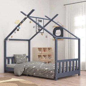 283372 vidaXL Estrutura de cama para crianças 90x200 cm pinho maciço cinzento
