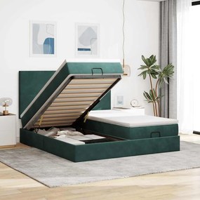 vidaXL Estrutura de cama otomana com colchão verde escuro veludo