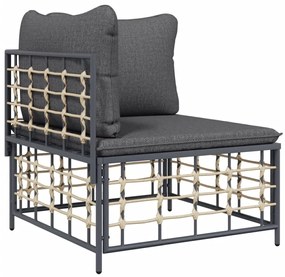5 pcs conjunto lounge de jardim c/ almofadões vime PE antracite
