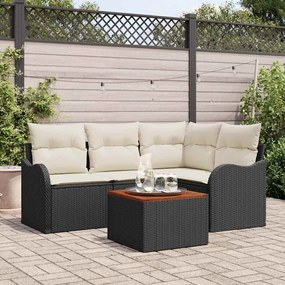 Conjunto de Sofás de Jardim vidaXL de 5 Peças com Almofadas em Rattan Preto e Acácia
