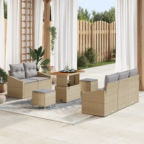 Conjunto de Sofá de Jardim de 8 Peças com Almofadas Bege Rattan Polido