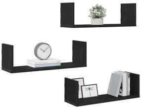 Prateleiras de parede 3 pcs deriv. de madeira carvalho preto