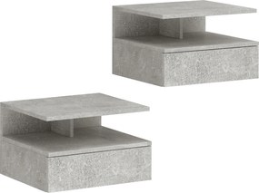 HOMCOM Conjunto de 2 Mesas de Cabeceira de Parede Mesas de Noite Suspensas com Gaveta Compartimento Aberto 35x32x22,5 cm Cinza | Aosom Portugal