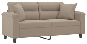 Sofá 2 lugares c/ almofadas 140 cm microfibra cinza-acastanhado