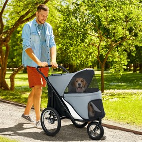 Carrinho de Passeio para Cão, 101 x 64 x 93 cm, Dobrável, Cinzento