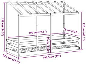Cama infantil com telhado 75x190 cm pinho maciço castanho-mel