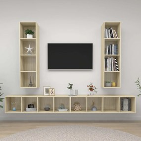 Armários de parede p/ TV 4pcs derivados madeira carvalho sonoma