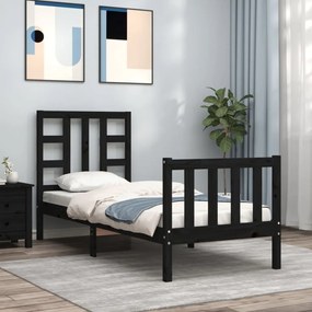 vidaXL Estrutura cama de solteiro c/ cabeceira madeira maciça preto