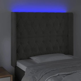 Cabeceira cama c/ luzes LED veludo 93x16x118/128cm cinza-escuro