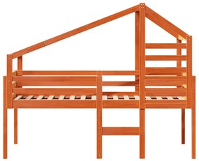 Cama alta com telhado 80x200 cm pinho maciço castanho-mel