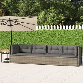 4 pcs conjunto lounge de jardim c/ almofadões vime PE cinzento
