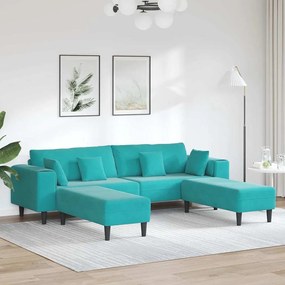 vidaXL Sofá de Veludo com almofada com travesseiro 3 pcs Turquesa 208 cm Veludo