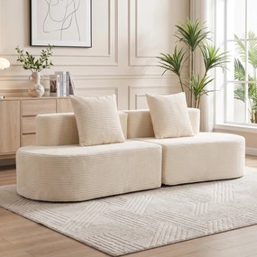 Sofá Curvo de 3 Lugares, 245 x 86 x 82 cm, Design Modular, Creme