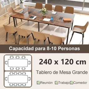 Mesa de reunião 240 x 120 cm retangular para 10 pessoas Secretária com 2 passas-cabos Escritório Sala de reuniões Castanho e preto