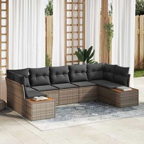 vidaXL Conjunto de Sofá de Jardim de 7 Peças com Almofadas Cinza Rattan Acácia