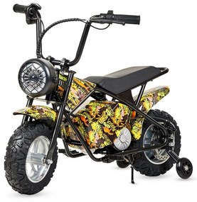 Mini moto eléctrica 300W 36V para crianças +5 anos, até 70Kg inclui 1 par de rodas Amarela Dragão