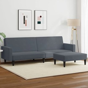 vidaXL Sofá-cama 2 lugares c/ apoio de pés veludo cinzento-escuro