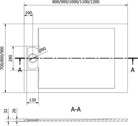 Mexen Otto base de duche retangular SMC 90 x 80 cm, branca - 4N108090