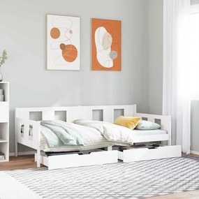 Sofá-cama c/ gavetas 90x190 cm madeira de pinho maciça branco