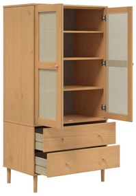 Roupeiro SENJA aspeto vime 90x55x175 cm pinho maciço castanho