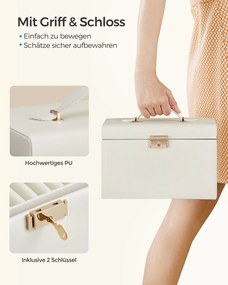 Caixa para joias de 3 níveis 18,2 x 26 x 17,4 cm com revestimento em PU em branco