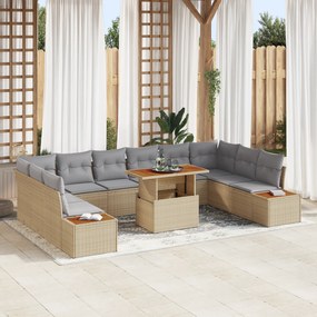 Conjunto de Jantar de Jardim com 11 Peças e Almofadas em Bege Rattan