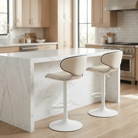 Conjunto de 2 bancos de bar em couro sintético Creme