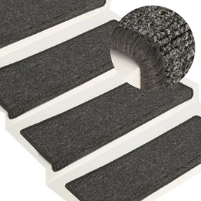 vidaXL Tapetes de escada 15 peças 65x21x4 cm cinza escuro com borda retangular