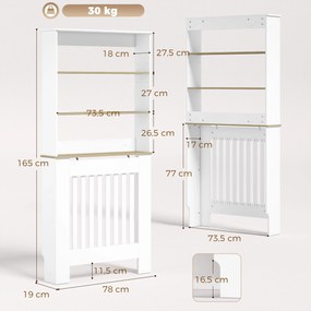 Cobertura para Radiadores em Ripas com 3 Prateleiras, Cobertura de Radiador Moderna em MDF para Sala de Estar, 78x19x165 cm, Branco