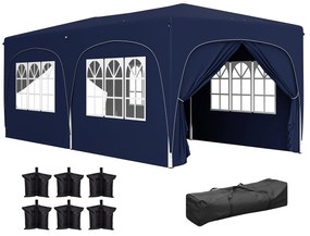 Outsunny Tenda Dobrável 3x6 m com Painéis Laterais UPF50+ Tenda de Jardim com Altura Ajustável e Bolsa de Transporte Azul Escuro