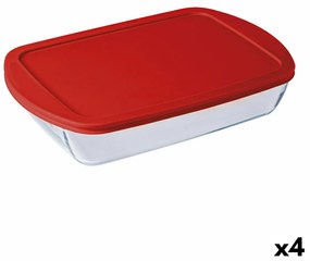 Lancheira Retangular com Tampa ô Cuisine Cook & Store Transparente Silicone Vidro (4,5 L) (4 Unidades)