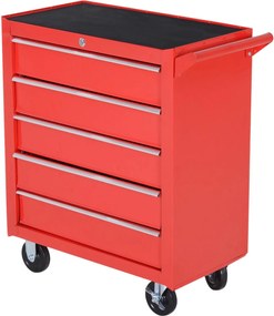 Carrinho de Ferramentas com 5 Gavetas Rodas Trava Armário de Armazenamento para Oficina de Garagem e Chapa de Aço 69x33x75 cm Vermelho