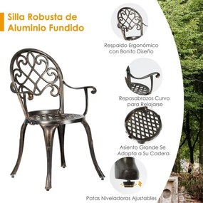 Conjunto de 3 peças de alumínio fundido para mesa de bistrô ao ar livre e 2 cadeiras de bistrô com balde de gelo amovível resistente Bronze