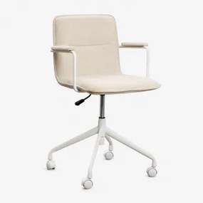 Cadeira De Escritório Com Rodas E Apoios De Braços Seifert Branco & Tecido Beige - Sklum