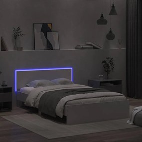 Estrutura de cama com cabeceira e luzes LED 140x200 cm branco