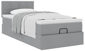 Estrutura cama otomana colchão 90x190 cm tecido cinzento claro