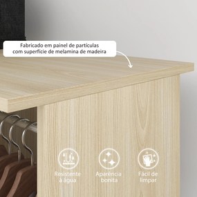 Guarda Roupa de Madeira Móvel Armário Roupeiro Aberto com 2 Barras para Pendurar e 3 Prateleiras 120x40x128 cm Madeira